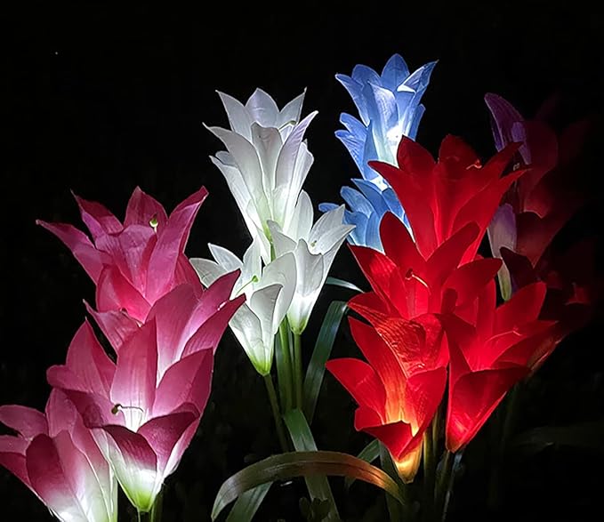 Veesee Solar Lily Flower Lights - Outdoor Solar Powered Decorative Lights, Colors Changing for Garden, Patio, Yard, Decoration - Red