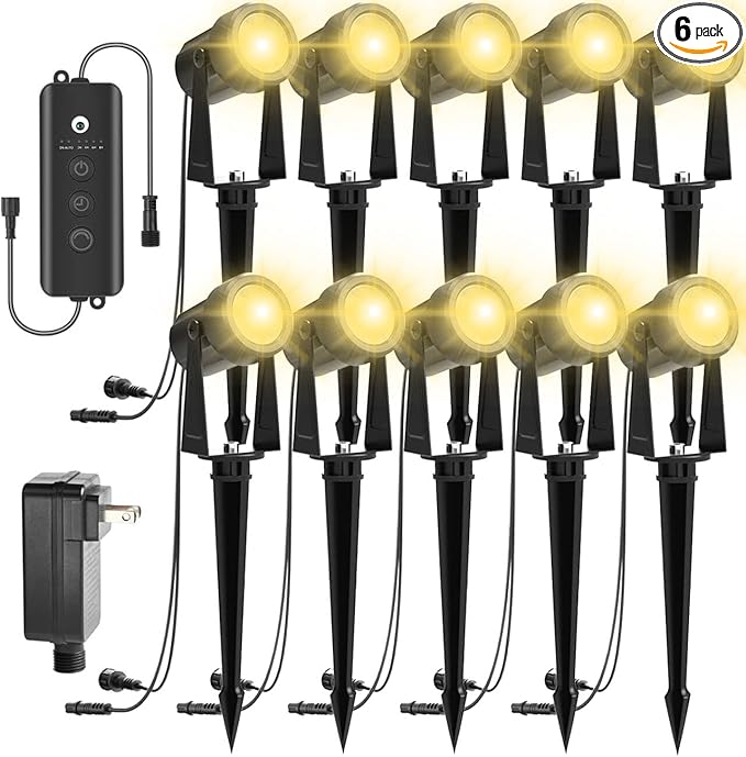 ZYAN Low Voltage Landscape Lights LED Landscape Lighting with Sensor, IP65 Waterproof Outdoor Spotlights for Yard Garden, Auto ON/Off Plant Tree Spoltights Dimmable with Timer (10 Pack)