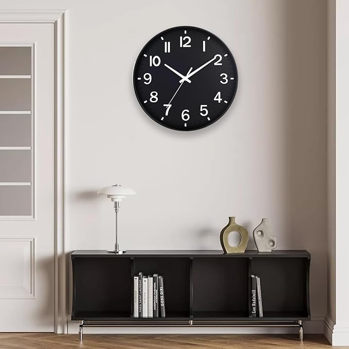 HZDHCLH Black Wall Clocks Battery Operated 12 inch Silent Non Ticking Modern Wall Clock for Living Room Bedroom Kitchen Office Decor