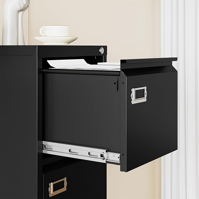 4 Drawer File Cabinet with Lock,Vertical Filing Cabinet for Home Office,Metal File Cabinets with Lock,Storage Files for A4/ Legal/Letter, Require Assembly, (Black)