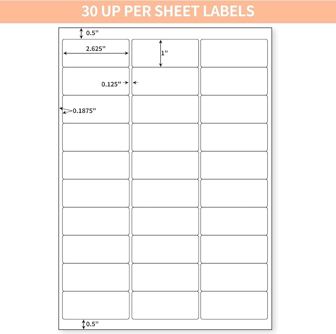 1" x 2-5/8" Shipping Return Address Labels for Laser Inkjet Printer, 30 UP Labels for Amazon FBA, White Blank Mailing Stickers (50 Sheet / 1500 pcs)
