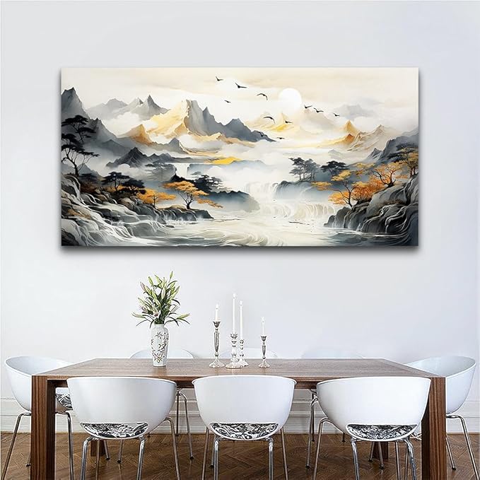 Hyidecorart Large Size Wall Decor - Modern Abstract Mountain Landscape Canvas Art - Stretched and Framed - For Living Room, Office, Bedroom