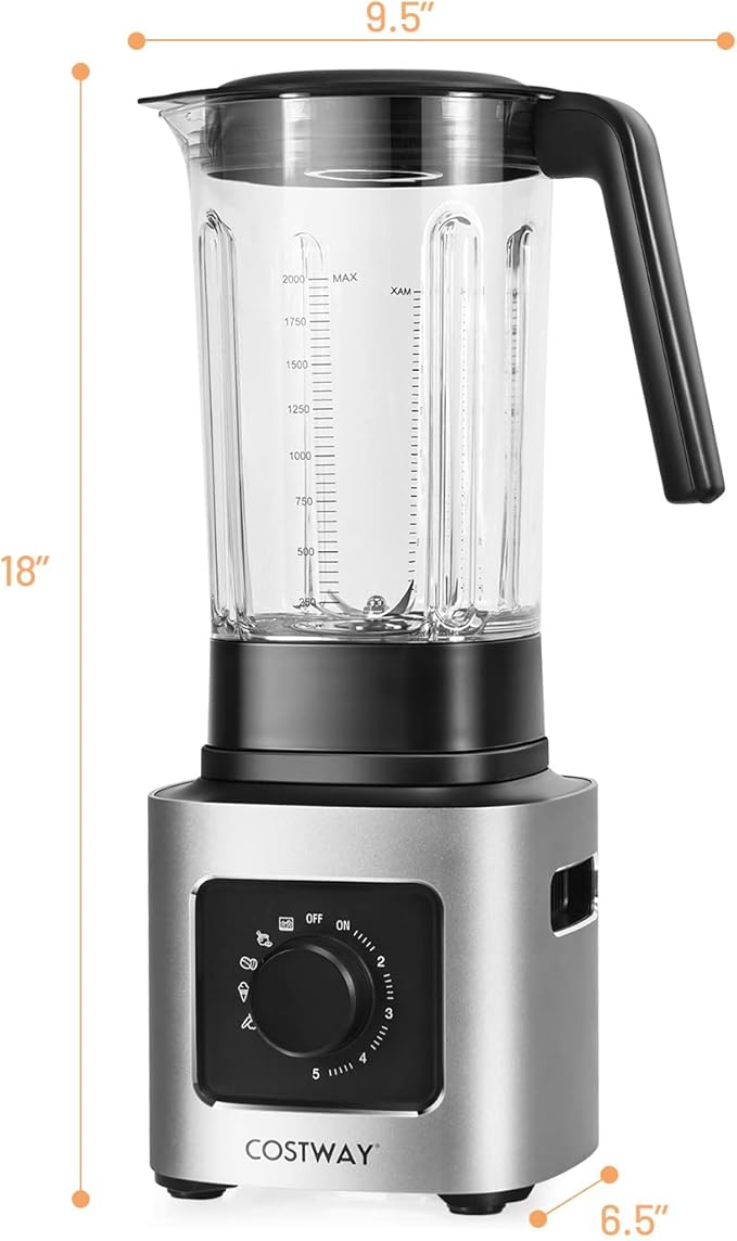 COSTWAY Countertop Blender, Powerful Blender with 68 oz Tritan Jar, Stainless Steel Blades, 5-Level Speed Control & 5 Blending Functions, 1500W Professional Blender for Milkshake & Juice