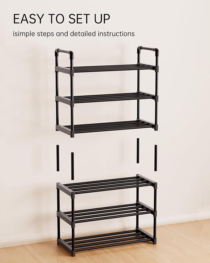 Metal Storage Shoe Rack,Large Capacity Shoe Organizer, Free Individual Assembly for 12-15 Pairs, for Entryway,Closet, Bedroom, Black (4 Tiers)