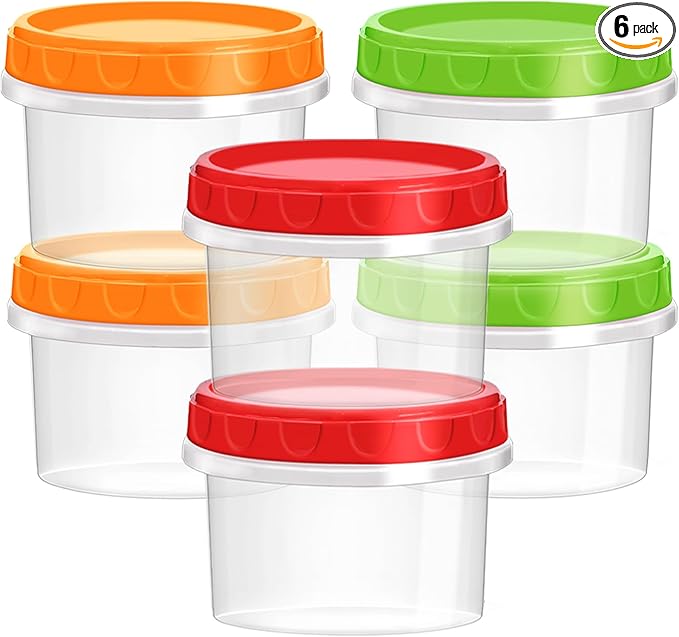 TOFLEN Reusable Small Freezer Containers 8 Oz Plastic Food Storage Containers with Screw On Lids, Leakproof & Airtight, Freezer Safe, Dishwasher Safe, Set of 6 Multicolor