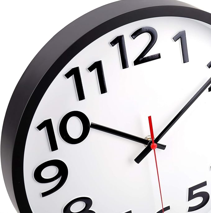 Wall Clock 12 Inch Silent Non-Ticking Big Numbers Easy to Read Wall Clocks Decorative for Office School Bedroom Home
