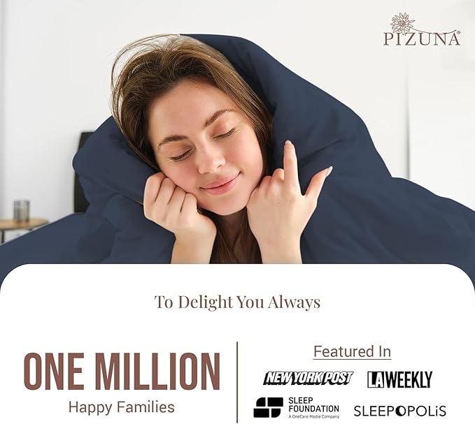 Pizuna 100% Cotton Queen 3 Pc Duvet Cover + 1 Pc Fitted Sheet Set 400 Thread Count Dark Blue Sateen Weave Luxurious Long Staple Cotton 4 Piece Bedding Set -1 Duvet Cover,2 Pillow Shams,1 Fitted Sheet