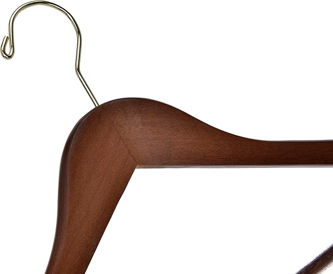 Quality Wooden Hangers - Slightly Curved Hanger 90 Pack Sets - Solid Wood Coat Hangers with Stylish Chrome Hooks - Heavy-Duty Clothes, Jacket, Shirt, Pants, Suit Hangers (Walnut - Gold Hook, 90)