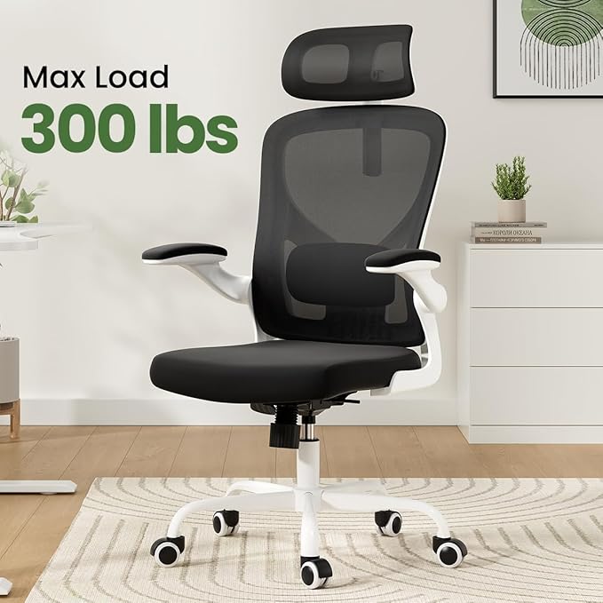 Soohow Ergonomic Office Chair,Home Office Desk Chair with Adjustable Lumbar Support Armrests,Comfy Computer Desk Chair with Headrest,for Home and Office, Black