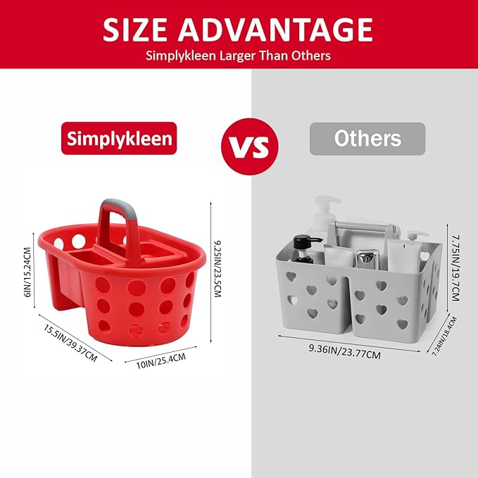 Large Shower Caddy Portable 2PC - Made in USA Plastic Jumbo Size Dorm Storage Candy Tote with Handle Shower Organizer for Bathroom, Pantry, Kitchen, College Dorm, Red
