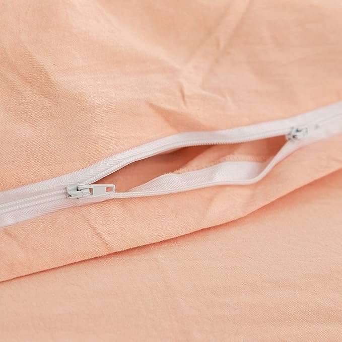 FACE TWO FACE Bedding Duvet Cover Set100% Washed Cotton Duvet Cover Linen Like Textured Breathable Durable Soft Comfy (Twin, Pink)