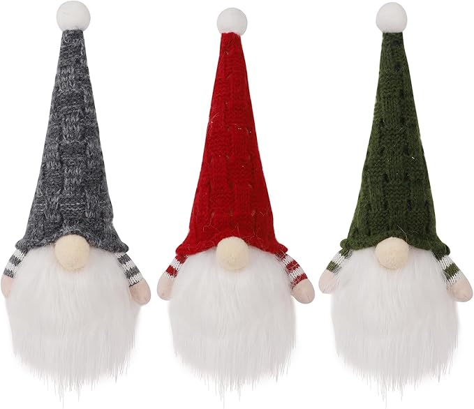 Juegoal Christmas Plush Gnomes, 9 Inch Lighted Handmade Mini gnome Scandinavian, Light Up Swedish Tomte Elf Holiday Present, Battery Operated Xmas Gifts Table Ornaments Dinner Party Supplies, Set of 3