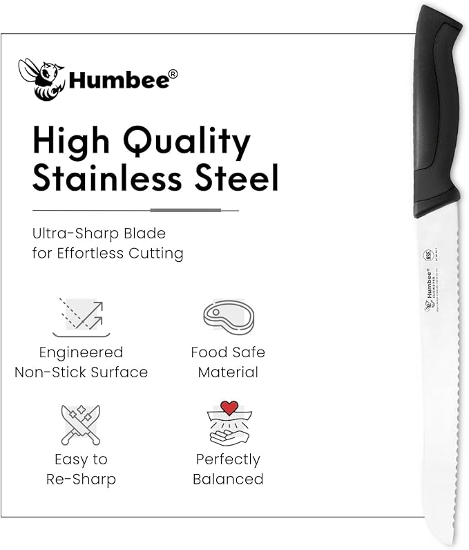 10-Inch Serrated Bread Knife, Premium High Carbon Stainless Steel Blade Knife for Bread with Ergonomic Handle, NSF Certified, DT-30 Series, Black