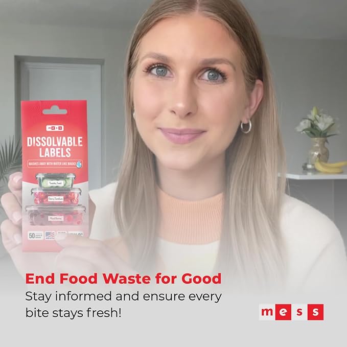 MESS Dissolvable Food Labels, Blank 1x2, 50/Roll - Dissolves in 30 Seconds or Less - Removable Pantry, Meal Prep & Food Storage Labels – Canning & Freezer Use