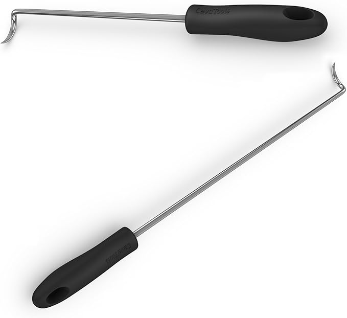 Cave Tools Food Flipper and Meat Hook for Grilling, Flipping, and Turning Vegetables and Meats BBQ Grill and Smoker Accessories, Right-Handed, Large (17 Inch) + Small (12 Inch) Black