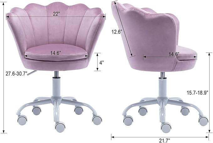 chairus Cute Kids Desk Chair Velvet Living Room Accent Armchair Upholstered Teens Vanity Chair with Seashell Back, Adjustable Swivel Children Study Chair for Computer Homework, Purple