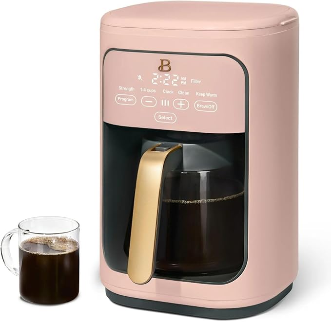 Beautiful Coffee Maker, 14-Cup, Touch Display, Programmable, 1200W, Stainless Steel, Keep Warm, 24h Timer dishwasher-safe (Rose)