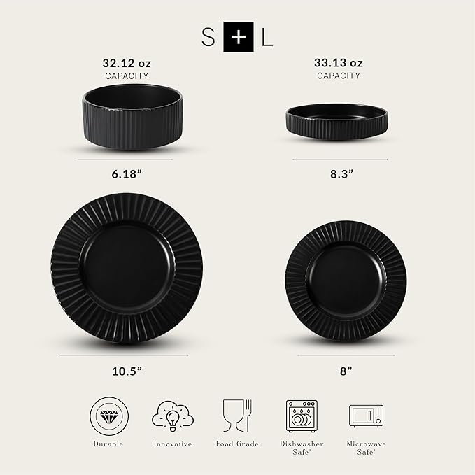 Christian Siriano Lusso 32-Piece Dinnerware Set Stoneware, Black