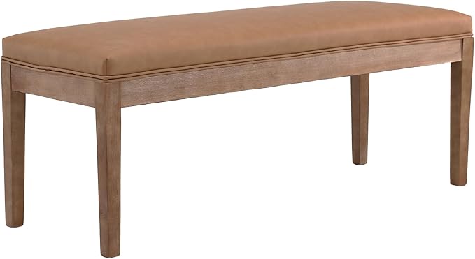 Upholstered Entryway Bench Farmhouse Shoe Benches for Hallway Porch Bedroom Bench for End of Bed Dining Bench for Dining Table Dining Room Kitchen Window with Wood Legs, PU Leather, Brown