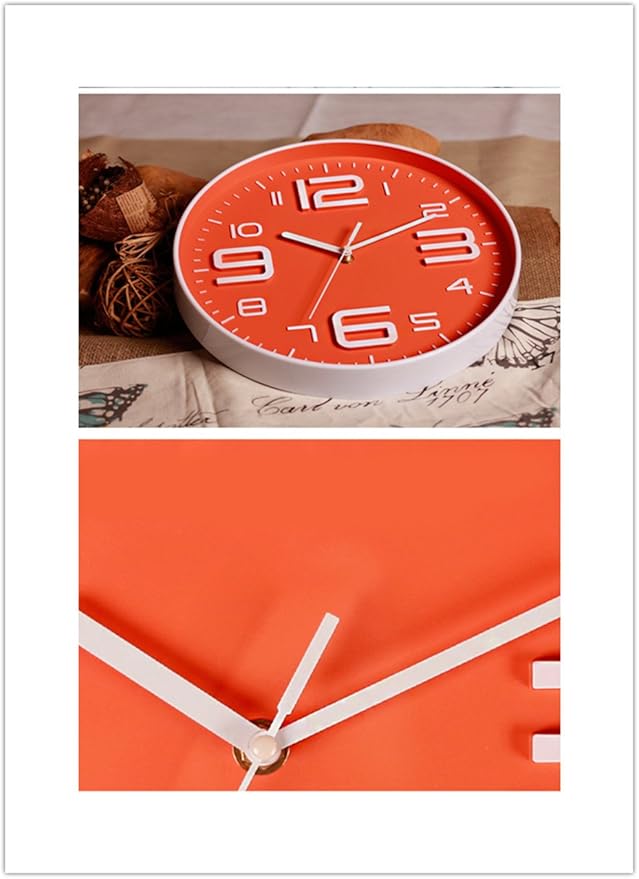 Zaoniy Non-Ticking Silent Quartz Wall Clock with Big 3D Number Modern Design Quiet Sweep Movement Indoor Decorative for Living Room Kitchen Wall Clocks Battery Operated 10-Inch (Orange)
