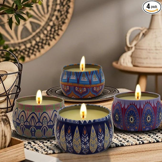 Scented Candles Gift Set for Women - 4 Pack Aromatherapy Candles with 8% Essential Oils, 120H Burn Time, Stress Relief & Relaxation, Soothing, Perfect for Birthday, Christmas, Thanksgiving, Mother