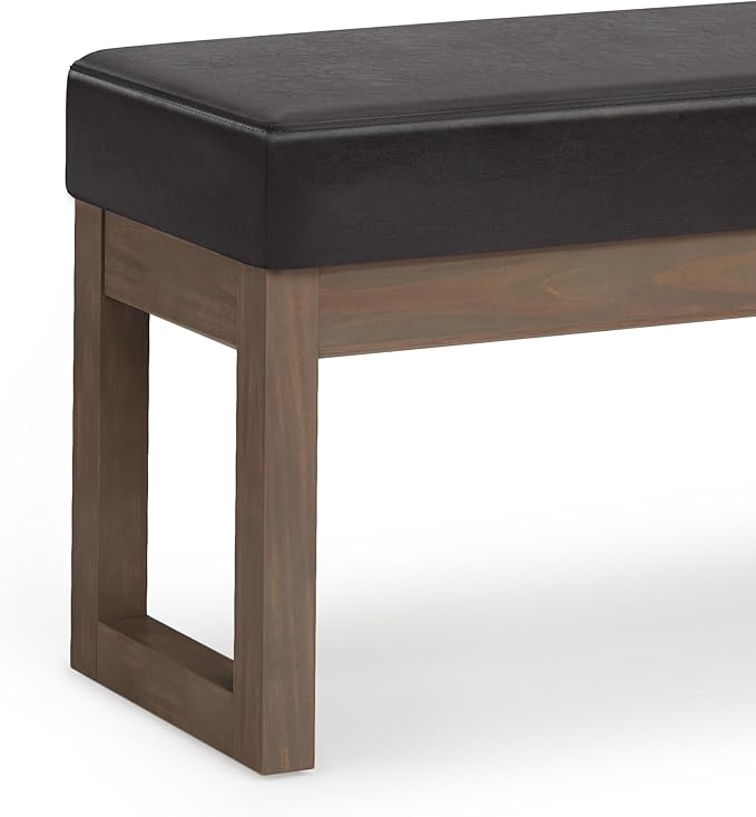 SIMPLIHOME Milltown 45 inch Wide Contemporary Rectangle Large Ottoman Bench in Tanners Brown Vegan Faux Leather, Assembled, for the Living Room and Bedroom