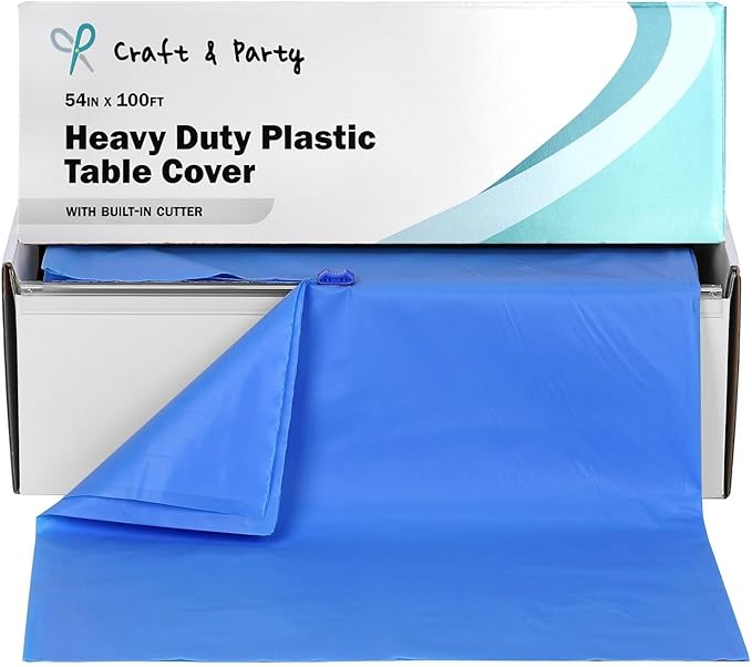 Craft And Party, 54 in x 100 feet Plastic Table Cover Roll for Party, Banquet, Picnic, Kids Activities for Any Size and Shape Table (Royal Blue, 54" x 100ft)