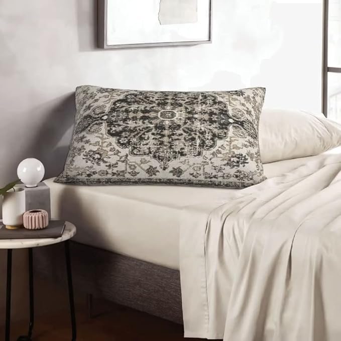 Boho Throw Pillow Covers 12x20 Set of 2, Black Brown Carpet Pattern Pillow Covers Ethnic Rustic Farmhouse Cushion Cases Linen Decorative Gifts for Couch Sofa Indoor Outdoor