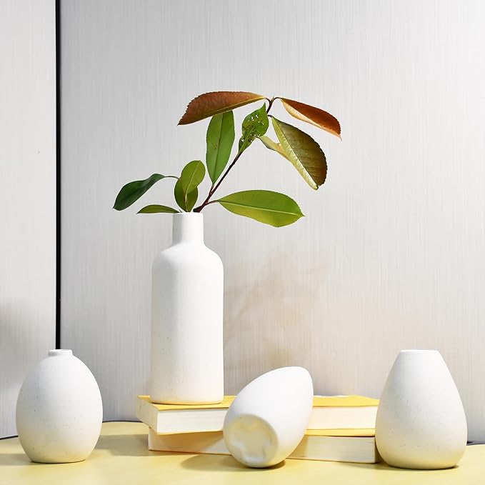 Vase Set of 4,White Decorative Vases for Home Decor,Bedroom,Farmhouse,Study Room,Living Room Decor Ceramic Small Vases Modern Dry Flower Vase