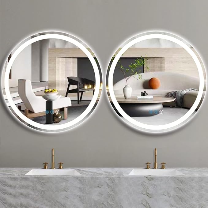 36 Inch Round Bathroom Vanity Mirror with Lights Round Light up Mirror for Bathroom Wall 36 Inch Large Round Mirror Dimmable Anti-Fog Memory 3 Colors Light Bathroom Smart Circle LED Mirrors