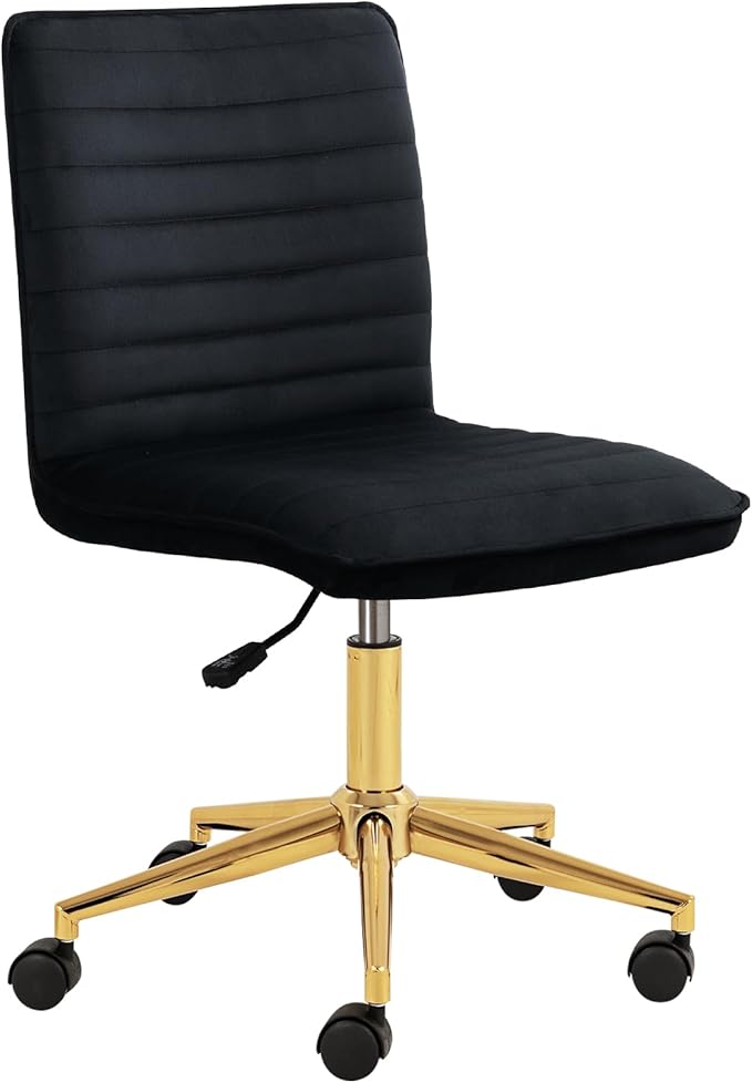 Furnimart Black Swivel Armless Desk Chair with Wheels, Small Velvet Upholstered Home Office Chair Mid-Back Adjustable Chair for Bedroom Dorm Living Room (Velvet-Black)