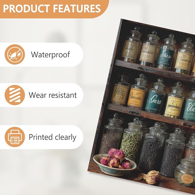 RPSIRVFO Unframed Spices Canvas Painting Decor Spices in labeled jars Suitable for home decorating living rooms bedrooms bathrooms and offices