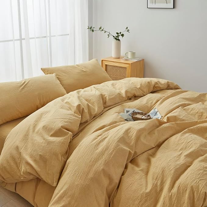 FACE TWO FACE Bedding Duvet Cover Set100% Washed Cotton Duvet Cover Linen Like Textured Breathable Durable Soft Comfy (King, Ginger)