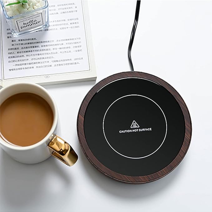 Coffee Mug Warmer, Fastest Heating Temperature, KRGMNHR Coffee Cup Warmer for Desk Auto Shut Off, 3-Temp Settings, Candle Wax Warmer Heating Plate for Coffee, Milk, Tea (Up to 180° F/80 °C), Wood