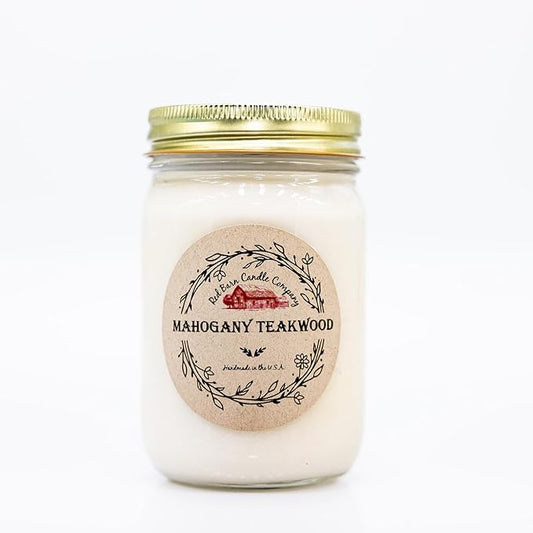 Teakwood Aromatherapy Candle 12 oz | 100% All-Natural Soy Wax & Essential Oil Infused | 60+ Hour Burn Time | Pet Safe + Smoke Odor Eliminating | Handmade in U.S.A. | Non-Toxic Candles