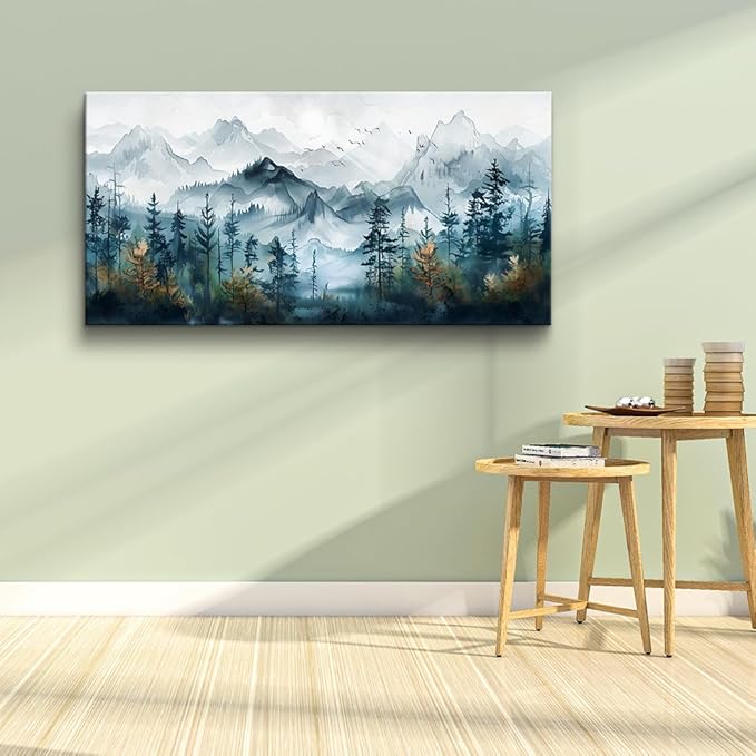 FUHAIHUA Large Wall Art For Living Room Canvas Wall Decor For Bedroom Modern Office Decorations Misty Forests Trees Wall Pictures Artwork Ink Landscape Painting Works Room Aesthetic Mural 30x60 In