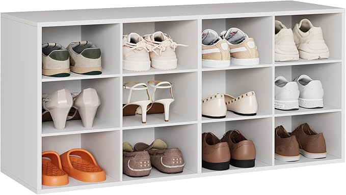 12-Cubby Shoe Rack, 3-Tier Wood Shoe Organizer, Multifunctional Shoe Organizer Bench for Entryway, Mudroom, Hallway, Closet,36.22 * 11.81 * 17.72 Inch,White