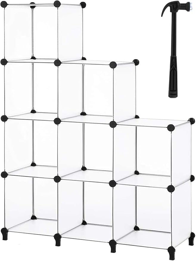 HOMIDEC Closet Organizers and Storage, 9 Cube Storage Organizer, Portable Closet Organizer Storage Cubes Shelves for Clothes, Bedroom, Wardrobe, Kids Room, Bathroom, Transparent