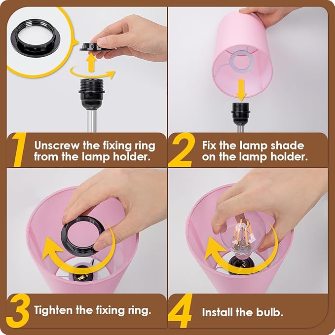 Yarra-Decor Bedside Lamp with USB Port - Touch Control Table Lamp for Bedroom 3 Way Dimmable Nightstand Lamp with Round Pink Fabric Shade for Living Room, Dorm, Home Office (LED Bulb Included)