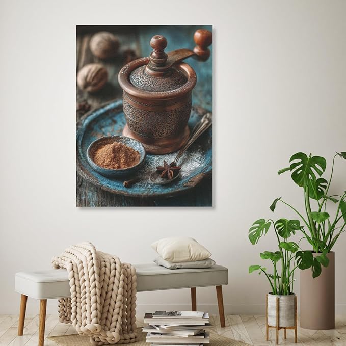 RPSIRVFO Painting Spices Oil Art Unframed Decor Spices with copper grinder Suitable for decorating bedrooms living rooms kitchens corridors bathrooms and dorm