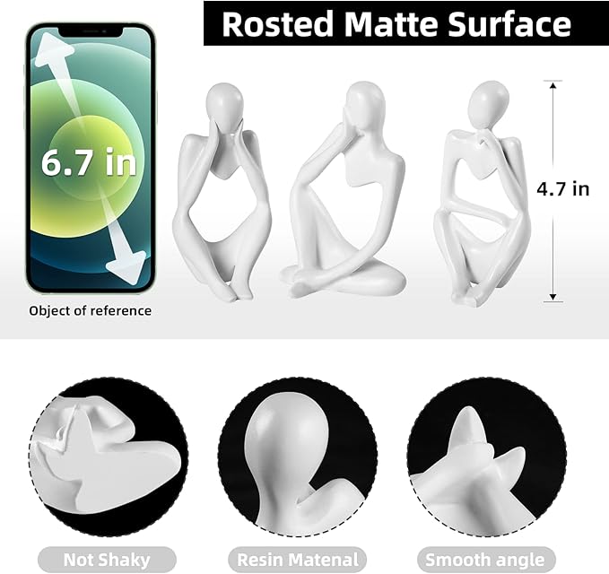 Thinker Statue Gold Decor Abstract Art Sculpture, Golden Resin Collectible Figurines for Home Living Room Office Shelf Decoration,Great Gifts Ideas (White)