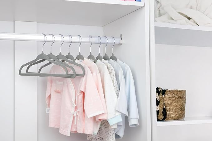 ManGotree Non-Slip Baby Velvet Clothes Hangers, Kids Coat Hangers with Swivel Hook and Notched Shoulders, Hanger for Children, Infant, Toddler Clothes 15 Pack (Grey)