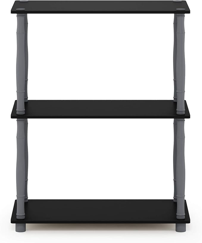 Furinno Turn-N-Tube 3-Tier Compact Multipurpose Shelf Display Rack with Classic Tube, Black/Grey