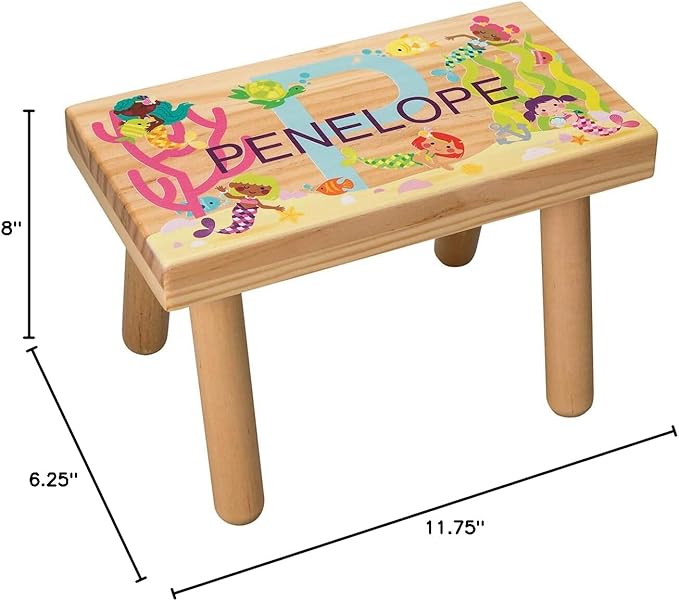 Custom Children’s Step Stool, Customized with Kid’s Name, Under The Sea Mermaid Design