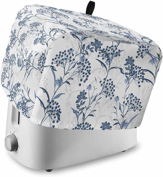 Toaster Cover 2 Slice Blue Leaves Toaster Oven Cover with Pockets Fruit Floral Plant Dustproof Bakeware Protector Small Kitchen Appliance Dust Covers and Fingerprint Protection for Women