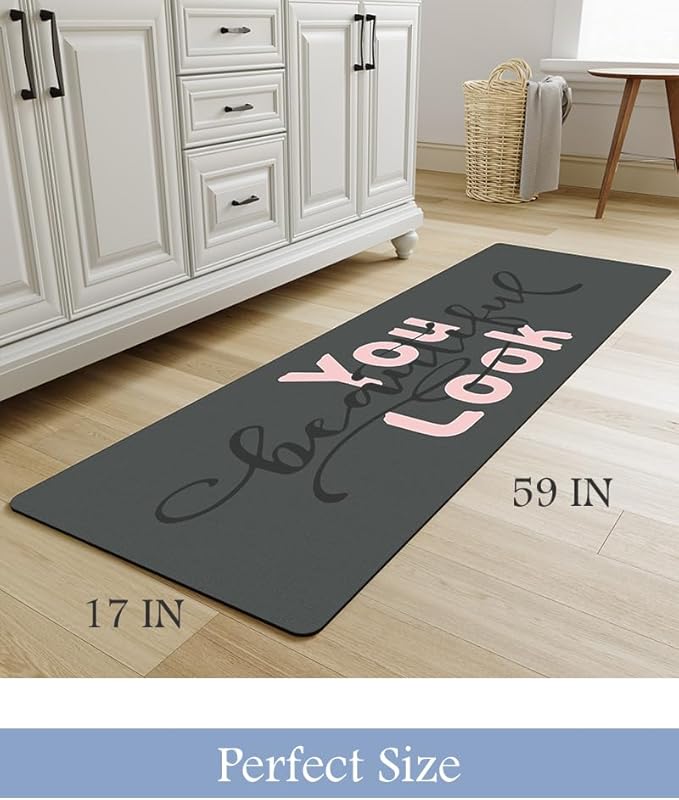 MontVoo-Bath Mat Rug Long Non Slip Super Absorbent Bathroom Runner Stain Resistant Quick Dry Thin Bathroom Mat Fit Under Door-17"x59",Pink