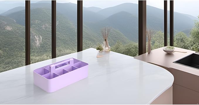 2 PACK Portable DIY 8 Dividers Durable Plastic Tote Tool & Supply Cleaning Caddy with Handle Made In USA (Lavender)