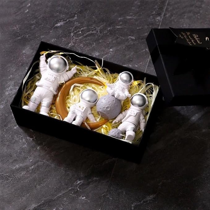 4 Pcs Silver White Astronaut Statues Set, Spaceman Sculpture Figurines Home Ornament Cake Toppers Gift