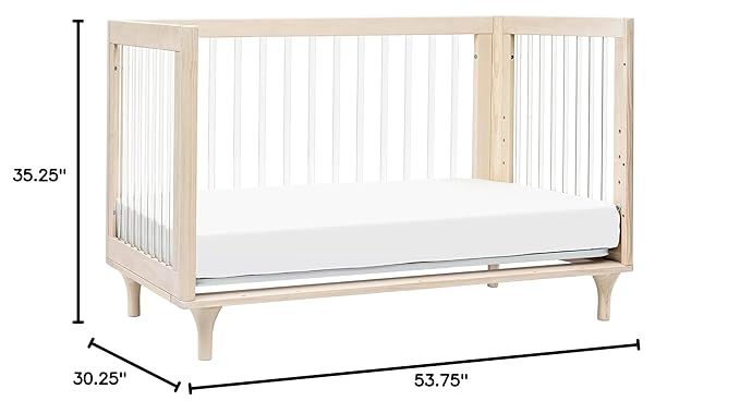 Babyletto Lolly 3-in-1 Convertible Baby Crib - GREENGUARD Gold Certified Convertible Crib to Toddler Bed & Daybed - Wooden Baby Bed, 4 Adjustable Heights - Easy to Assemble - Washed Natural/Acrylic