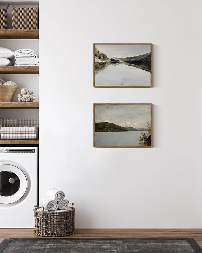 InSimSea Framed Canvas Wall Art Vintage Decor, Classical Landscape Paintings Artwork, Vintage Nature Decor, Retro Wall Decoration for Bedroom Living Room Bathroom, 12"x16"